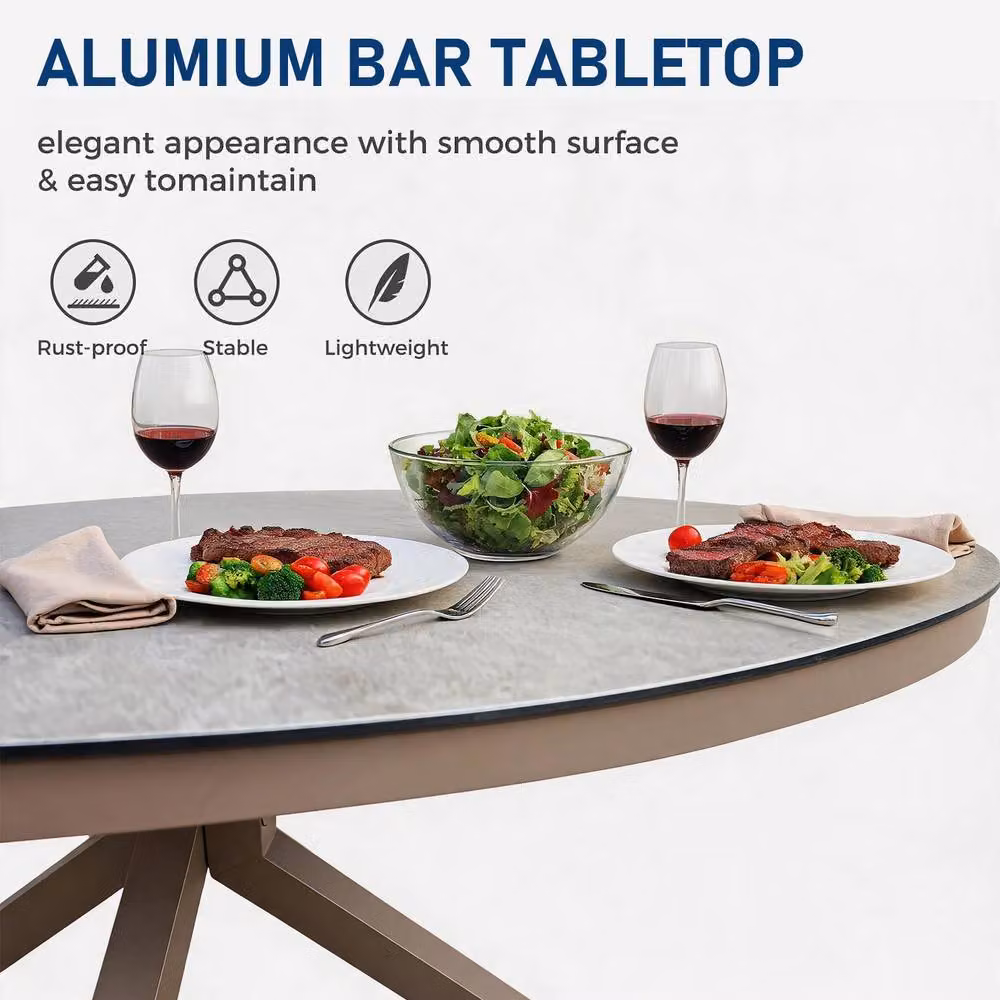 FURNITURE ONE 6 Seater Aluminium Garden Dining Set in Beige with Round Glass Top, Diameter: 145 cm – 4