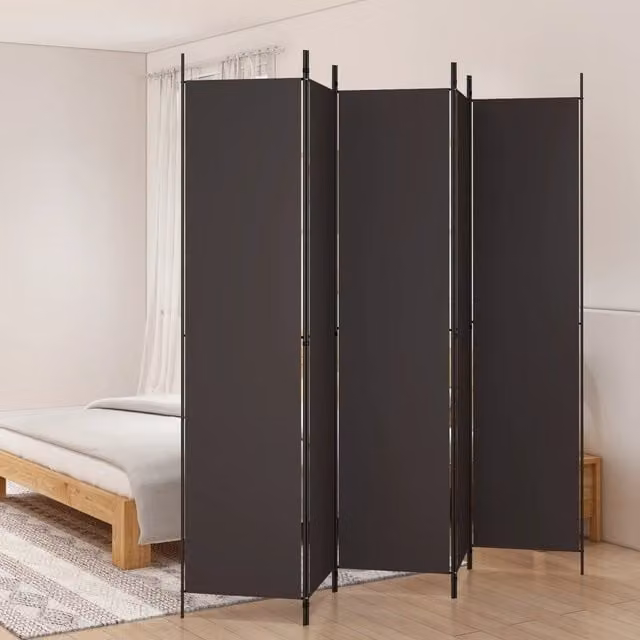 Berkfield Home 5-Panel Fabric Room Divider, Brown, W: 250 cm, H: 220 cm – 1