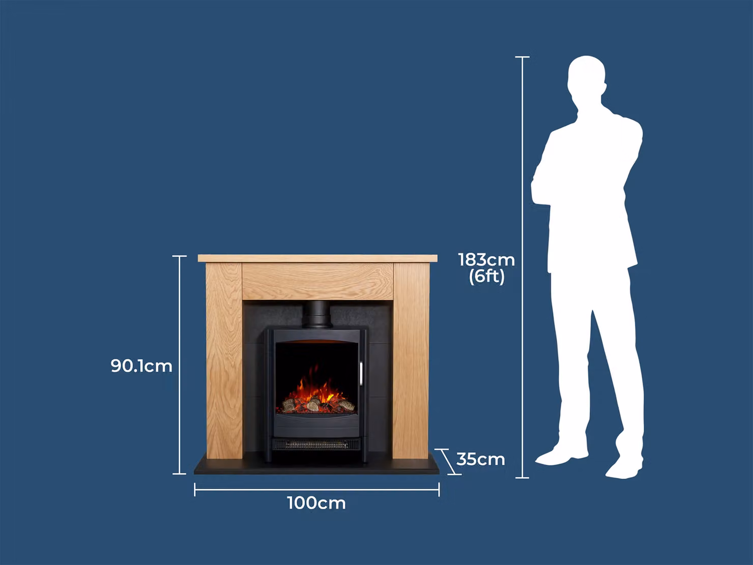 Adam Fires & Fireplaces Chester Stove Fireplace in Oak and Black with Sureflame Keston Electric Stove in Black – 4