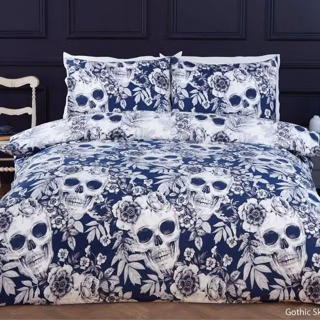 Rapport Home Gothic Blue Reversible Microfibre Duvet Cover and Pillowcase Set, W: 180 cm, L: 200 cm