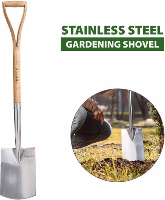 Crystals Stainless Steel Garden Spade Shovel with Wooden Handle in Metallic Silver, Length: 97 cm – 1