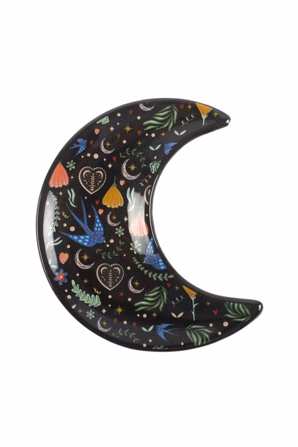 KDMD Midnight Bloom Crescent Moon Ceramic Trinket Dish and Jewelry Holder in Black – 2