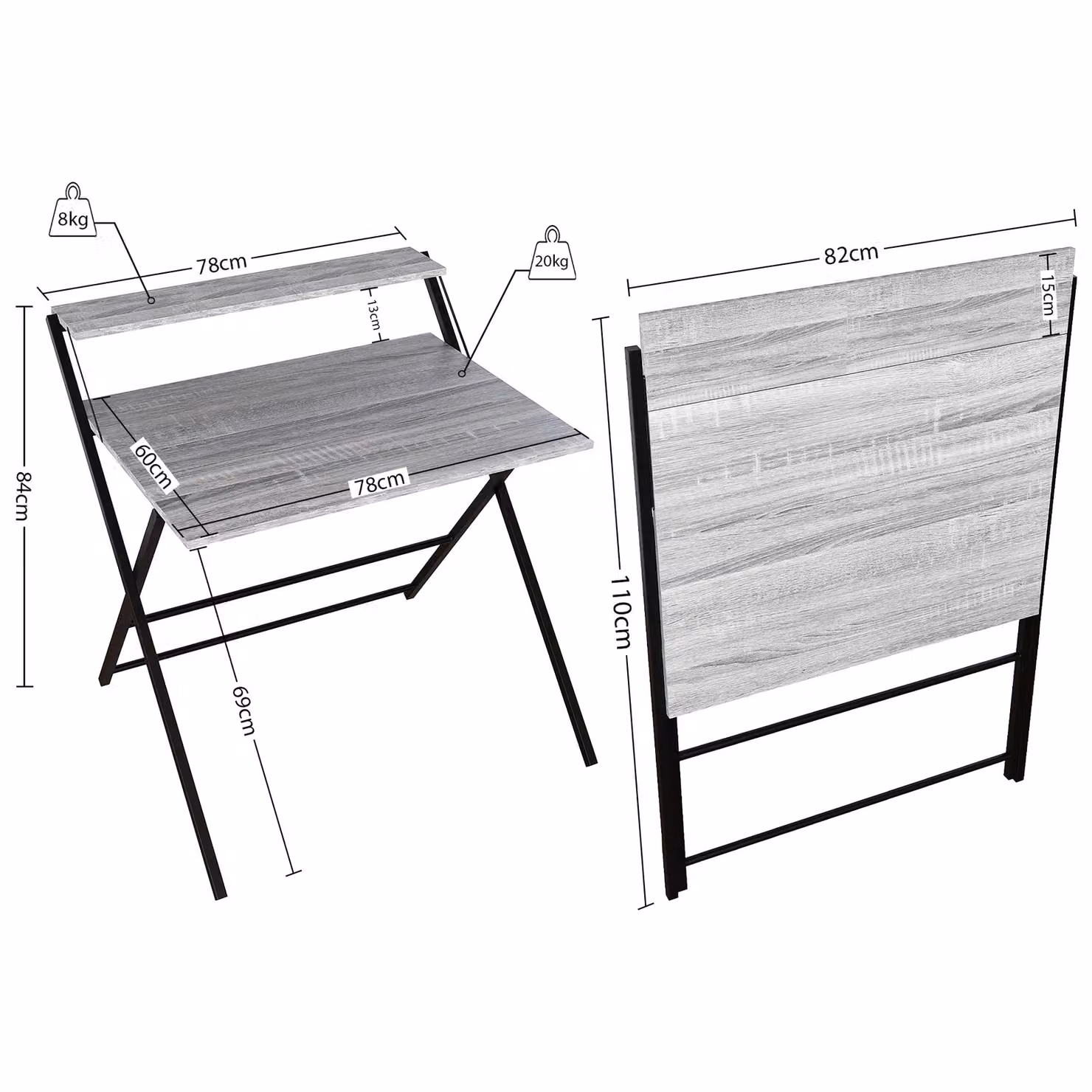 Vida Designs Brooklyn Foldable Computer Desk in Grey – 3