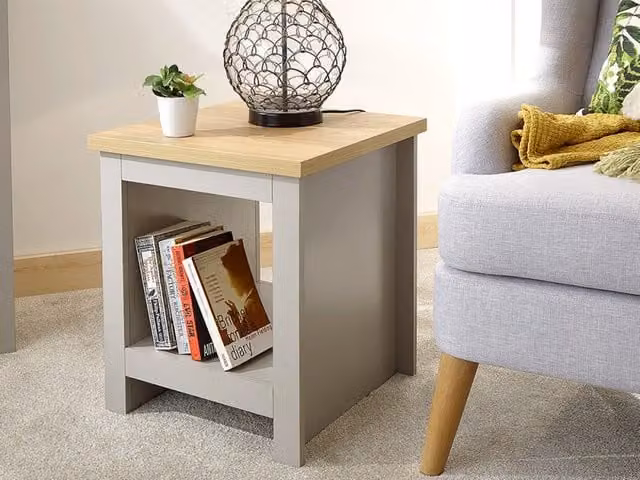 GFW Lancaster Modern Side Table with Shelf in Grey and Oak – 1