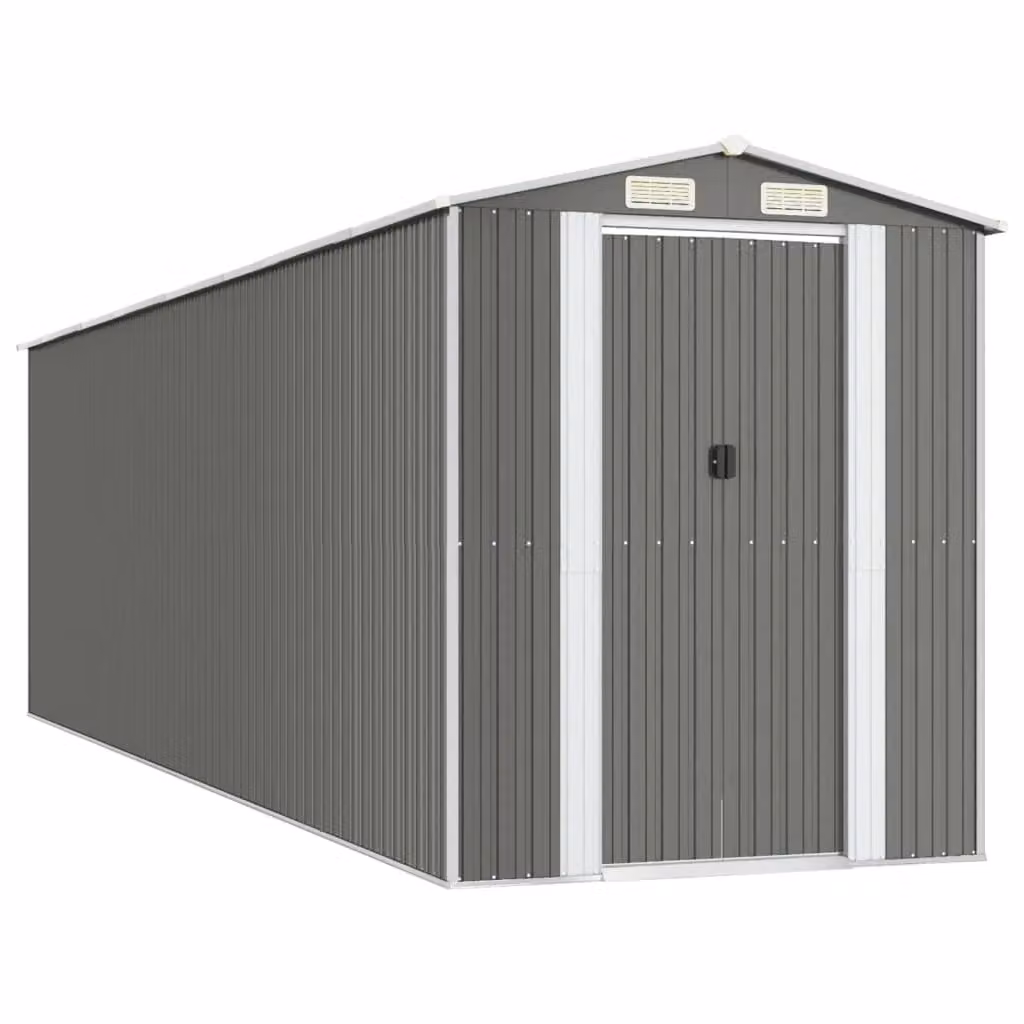 Berkfield Home Garden Shed in Light Grey, Galvanised Steel with Gable Roof and Sliding Doors, W: 689 cm, D: 192 cm, H: 223 cm – 2