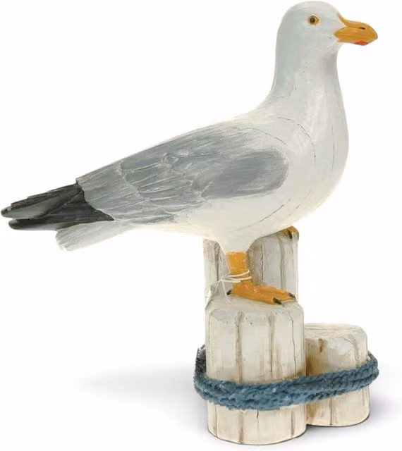 Quay Traders Seagull on Stump Nautical Tabletop Ornament in Grey and White