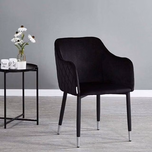 Life Interiors Verona Velvet Dining Chairs Set of 4 in Black with Silver End Caps
