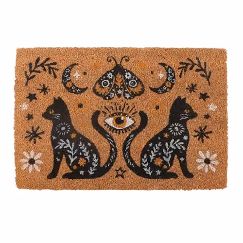 Something Different Wholesale Frightful Folk Cat Coir Doormat, Natural and Black, W/D/H: 60 x 40 x 1 cm – 2