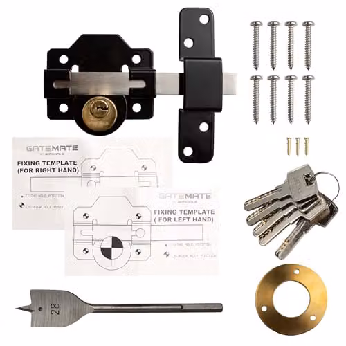 Gatemate Premium Long Throw Double Locking Door Add Lock in Stainless Steel and Black – 2