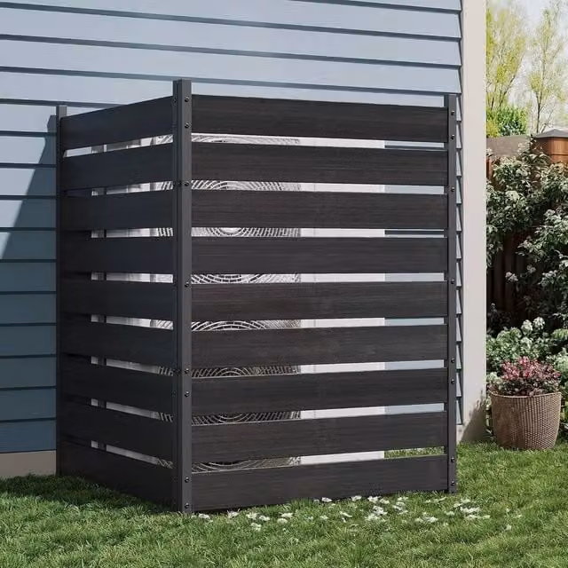 VOGREX 2 Panel Black Wood Privacy Screen for Trash Cans and Air Conditioners