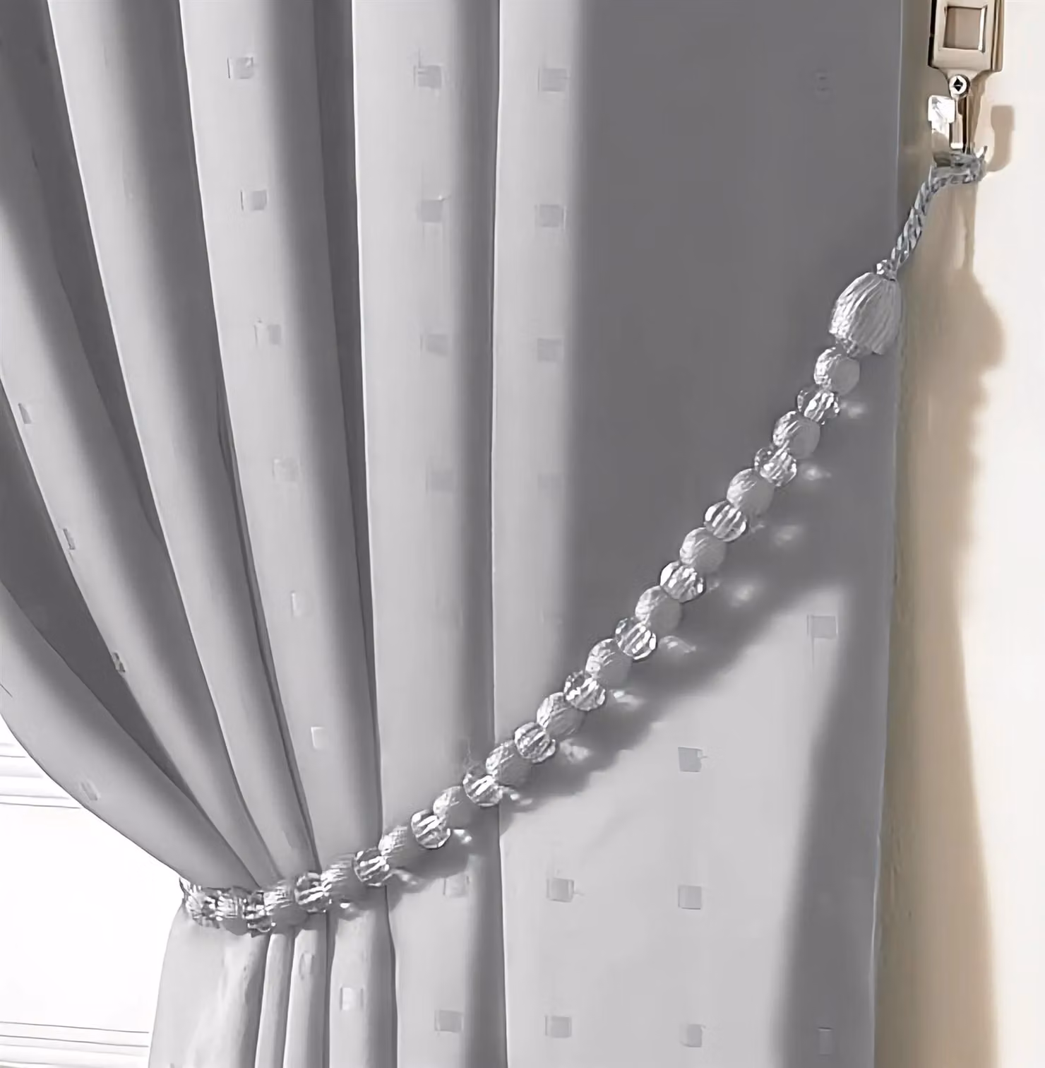 Alan Symonds Earle Luxury Living Beaded Rope Curtain Tie Back Pair in Silver – 3