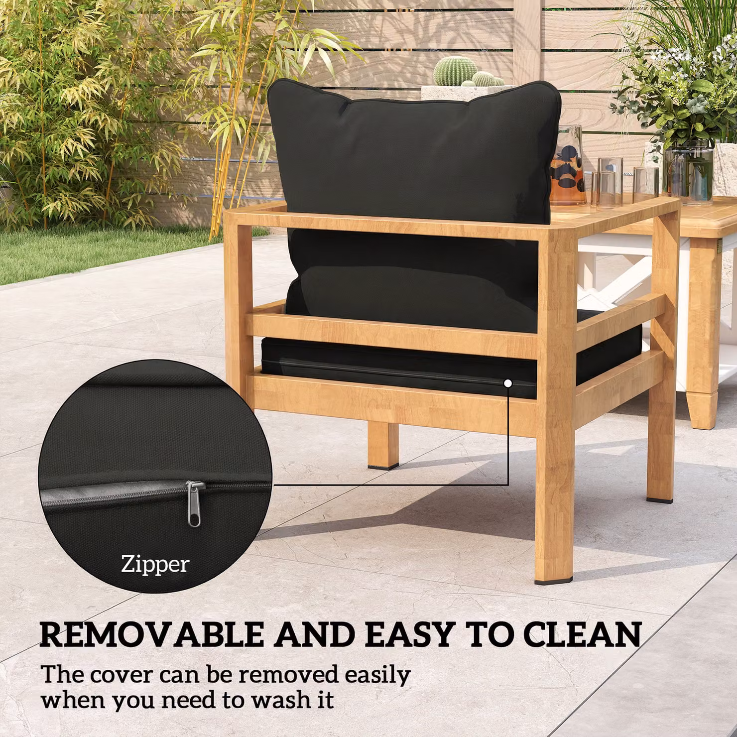 Outsunny Black Padded Seat and Back Cushion Set with Removable Water Repellent Covers – 6