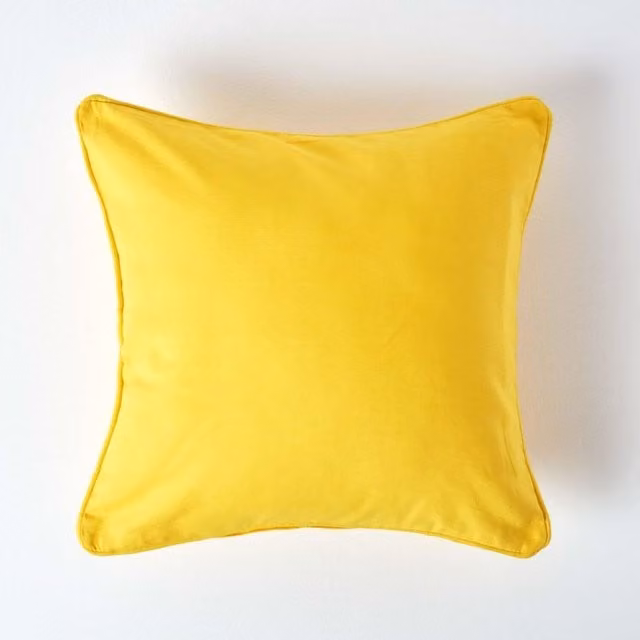 Homescapes Plain Cotton Square Cushion Cover, Yellow, W/D/H: 30 x 30 x 1 cm