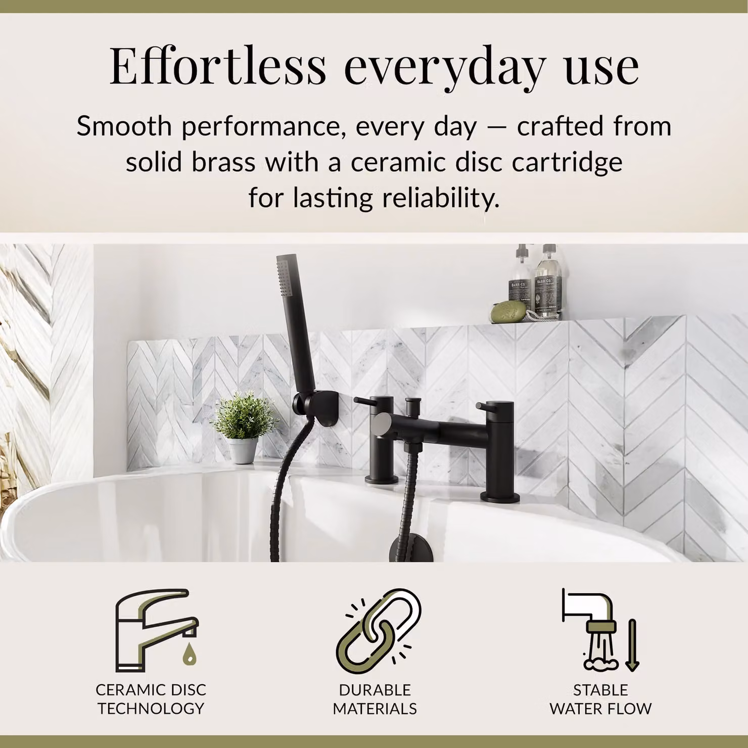 Balterley Bathroom Bath Shower Mixer Tap with Shower Kit, Matt Black Finish, 22.8 cm – 2