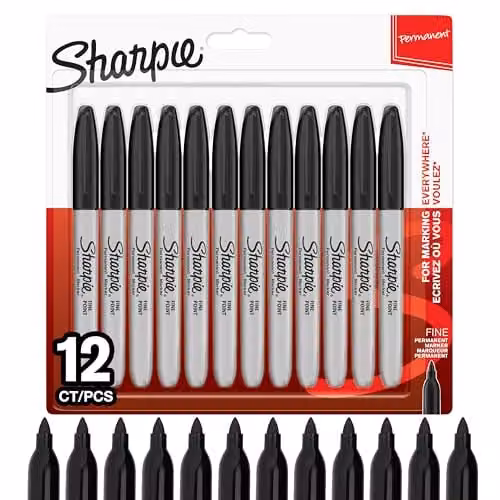 Sharpie Permanent Markers with Fine Point and Black Ink, Pack of 12