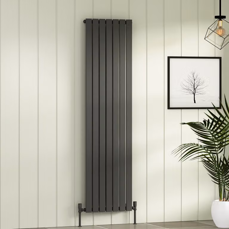 Fluxx Anthracite Flat Single Panel Vertical Designer Steel Radiator