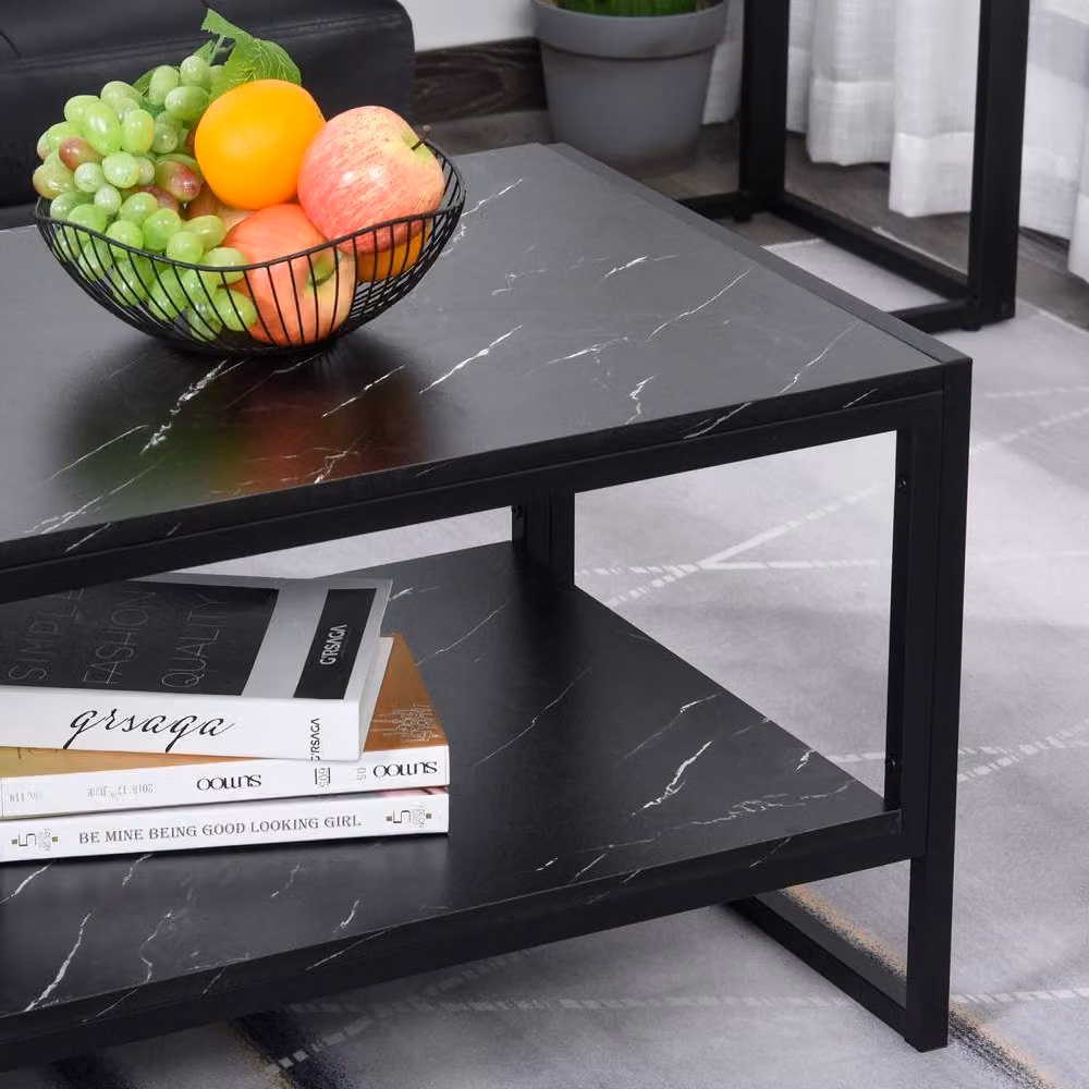 Wyld Haus Minaba 2 Tier Black Marble Effect Coffee Table with Bottom Shelf – 6