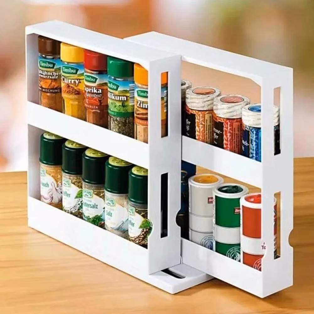 EONLION 2 Tier Plastic Revolving Spice Rack in White – 4