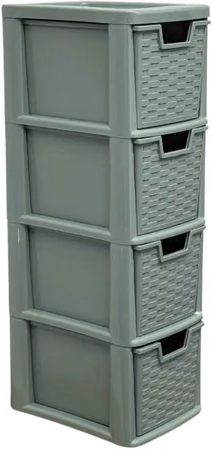 FLAVORA 4-Tier Medium Rattan Effect Plastic Storage Drawer in Dark Green – 1
