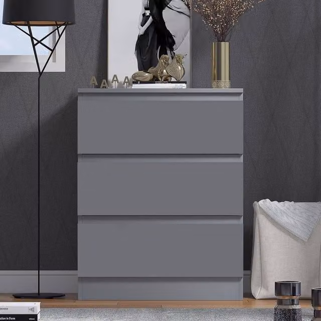 VOGREX 3 Drawer Chest of Deep Drawers Bedside Table in Dark Matt Grey – 1