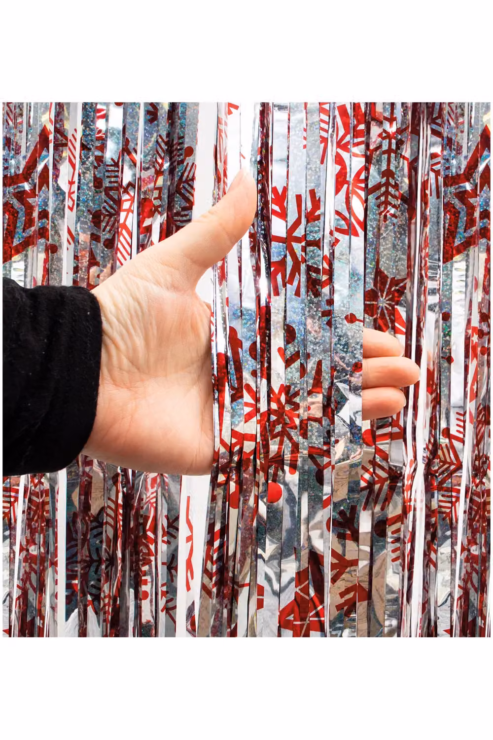 Netagon Red Shimmer Tinsel Christmas Curtain with Snowflake Design, W: 1 m, H: 3 m – 3