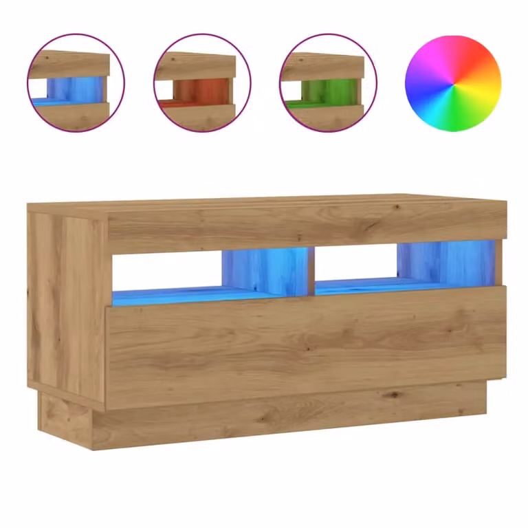 Berkfield Home Modern TV Cabinet with LED Lights in Artisan Oak, W/D/H: 80 x 35 x 40 cm
