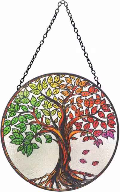 Betley Butterfly Multicolour Stained Glass Tree of Life Suncatcher with Leaves and Butterflies