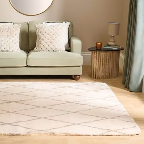 OHS Geometric Modern Fluffy Area Rug in Beige, W: 160 cm, L: 230 cm