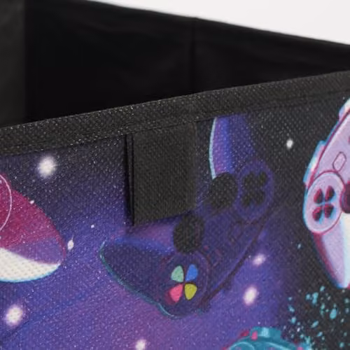 OHS Set of 2 Fabric Gaming Print Collapsible Storage Boxes in Black and Multicolour, W/D/H: 27 x 27 x 27 cm – 4