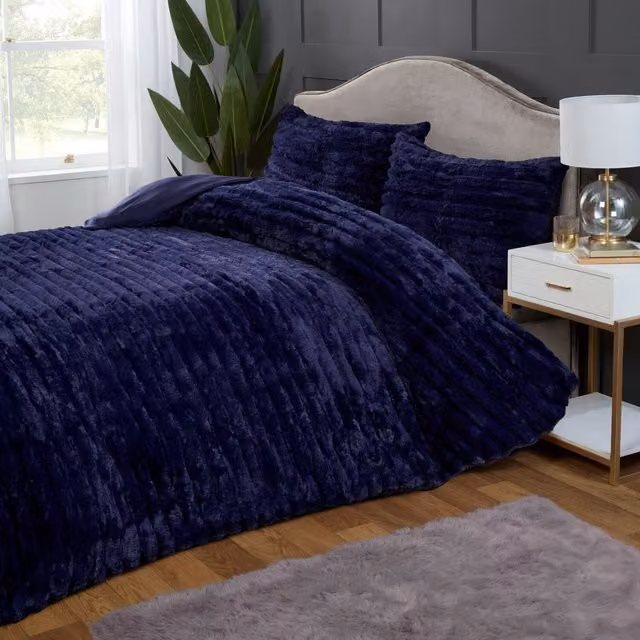 Rapport Home Chunky Ribbed Plush Duvet Cover and Pillowcase Set, Blue, 140 x 200 cm