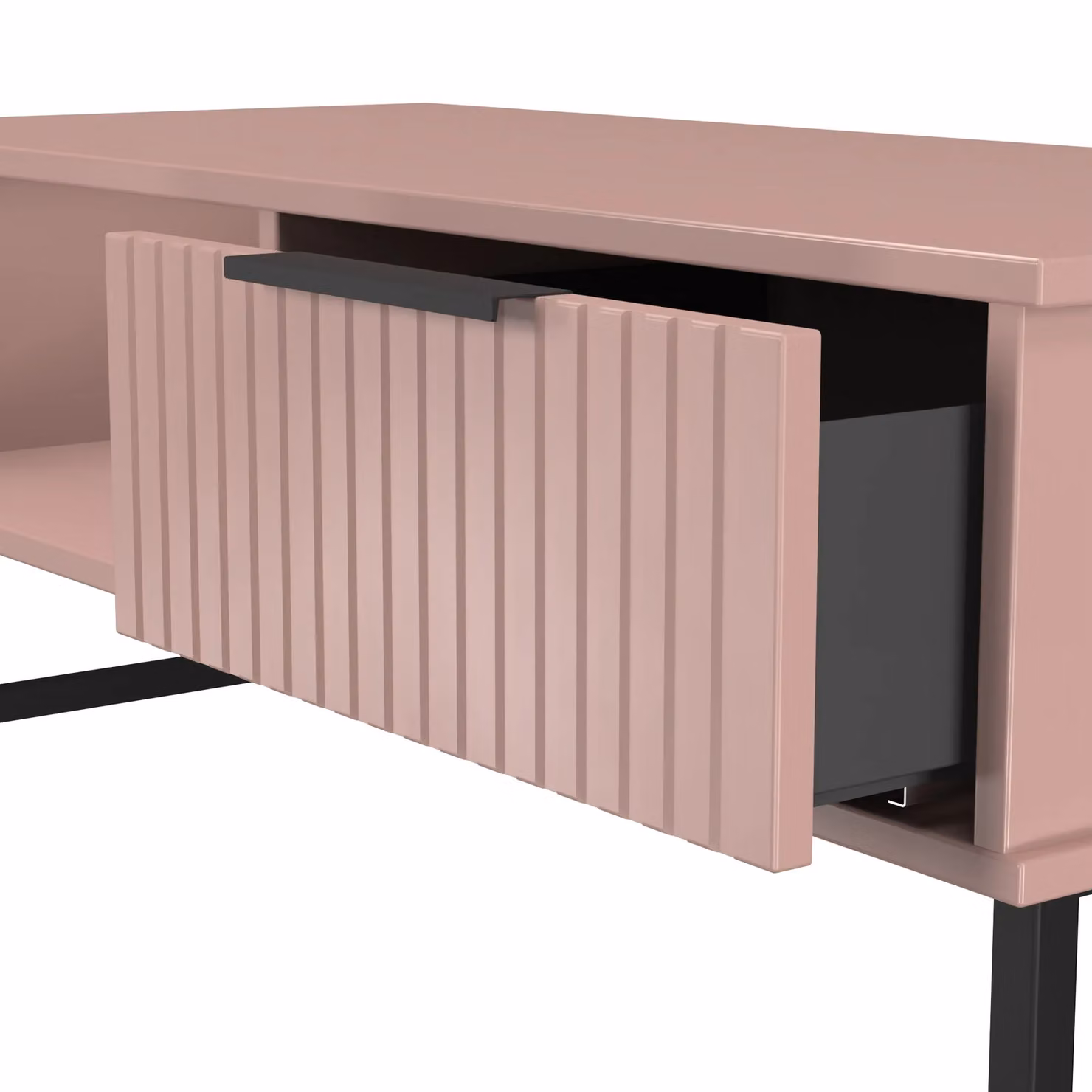2 U Menai 1 Drawer Coffee Table in Dusty Pink with Black Metal Sled Base – 3