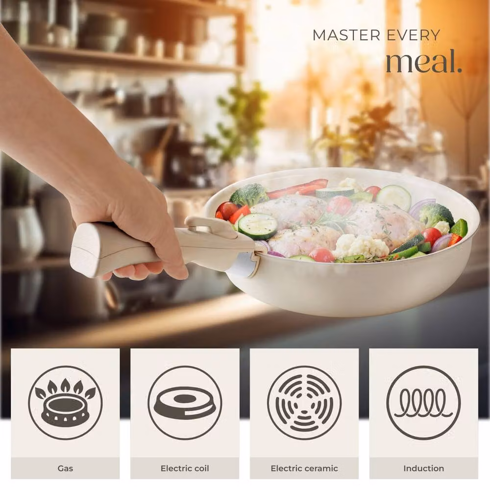 tectake Genoa Pot and Pan Set in White with Ceramic Coating – 4