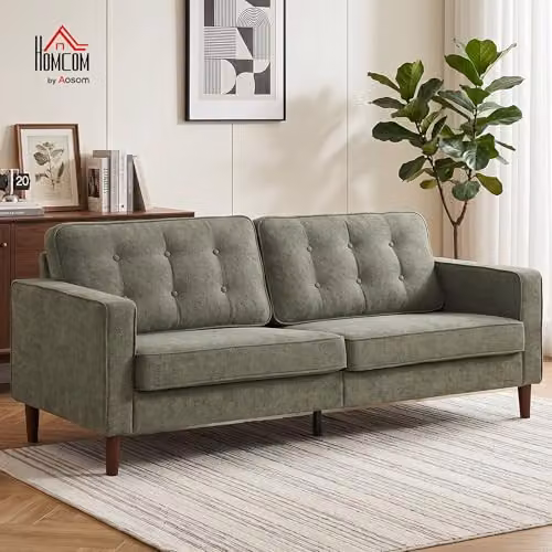 HOMCOM 3 Seater Velvet-Feel Fabric Upholstered Sofa in Green – 2