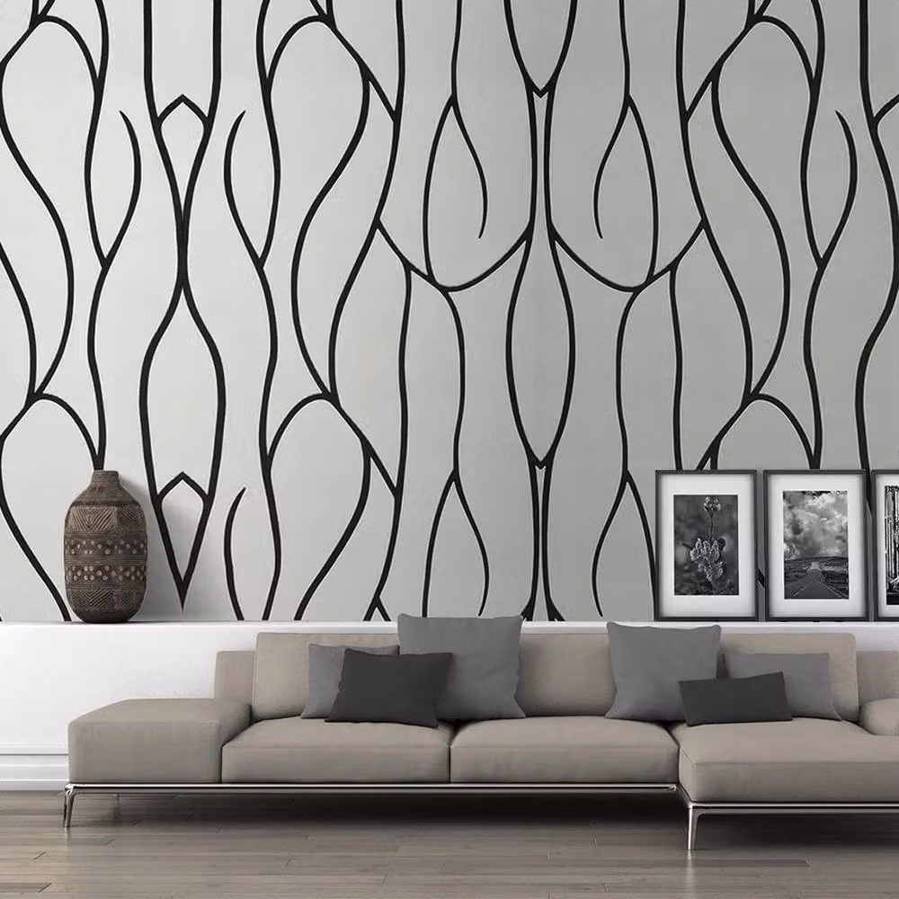 PAWNORA Modern 3D Abstract Striped Emboss Wallpaper in Black, White and Grey – 3