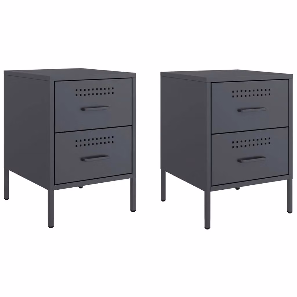 Berkfield Home Set of 2 Anthracite and Black Steel Bedside Cabinets, W/D/H: 36 x 39 x 50.5 cm – 2
