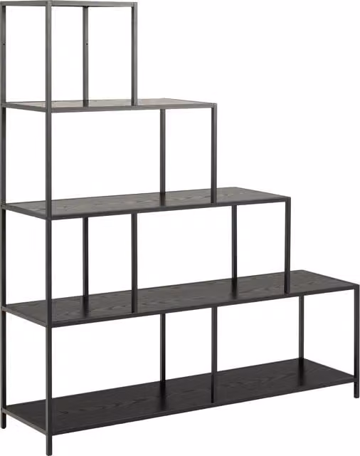 Furniture To Go Seaford Modern Black Bookcase with 4 Ash Wood Shelves