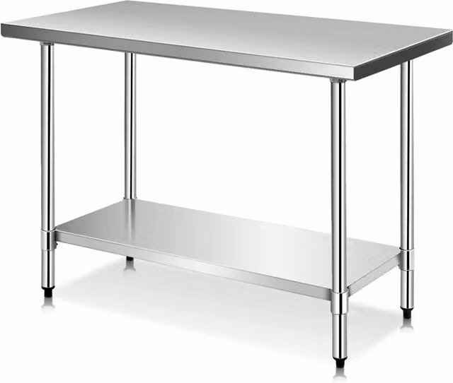 COSTWAY Height Adjustable Stainless Steel Kitchen Work Table in Silver