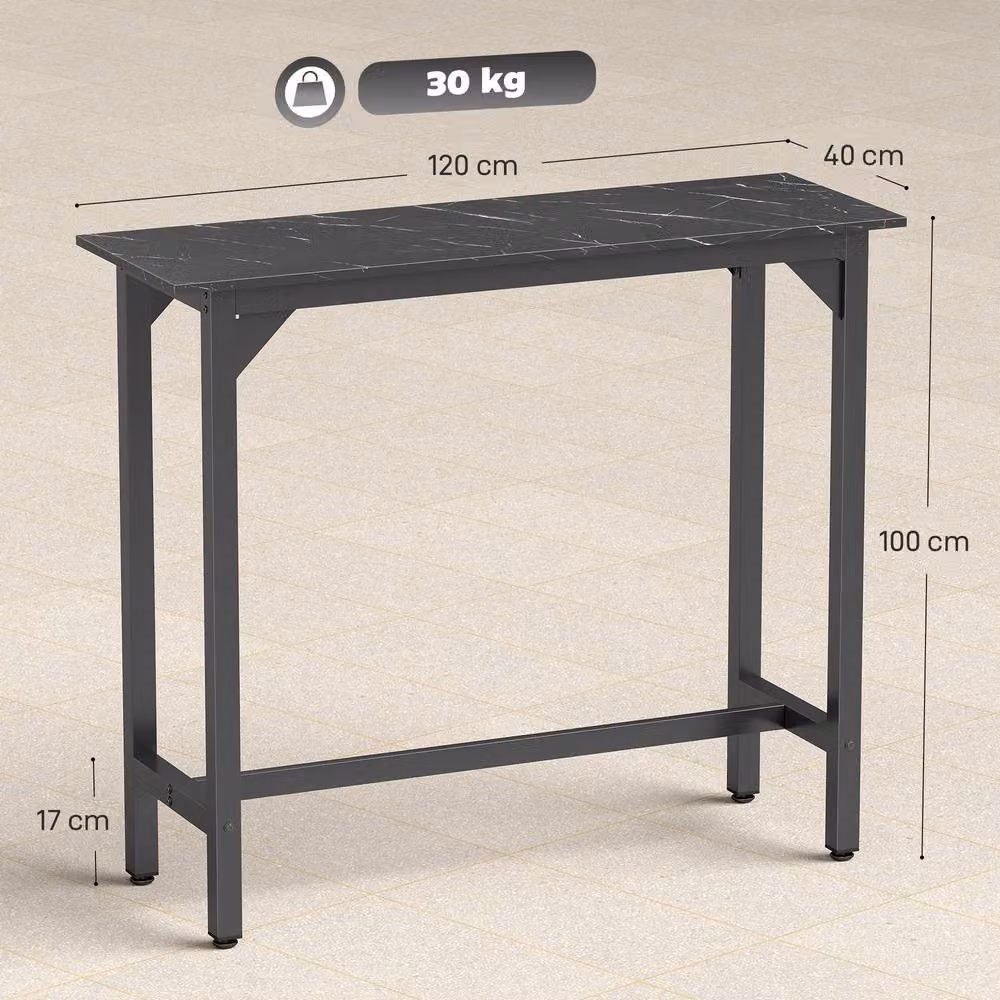 STILVORA Modern Bar Table with Marble Effect and Black Finish, W: 120 cm, D: 40 cm, H: 100 cm – 3