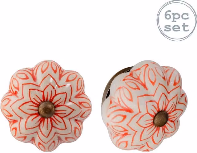 Nicola Spring Floral Ceramic Cabinet Knobs, Red, Pack of 12