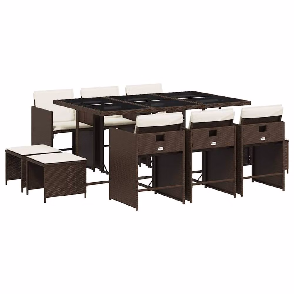 Berkfield Home 11 Piece Brown Poly Rattan Garden Dining Set with Cushions – 2