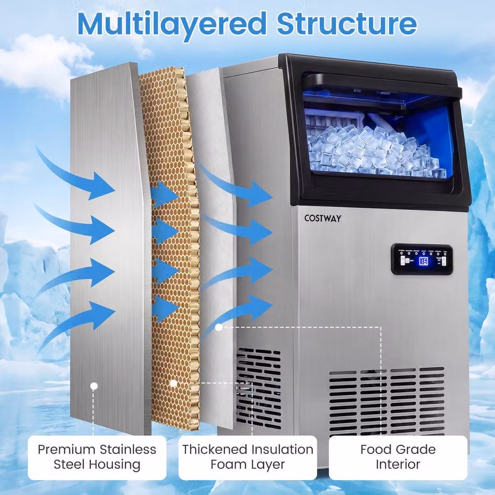 Costway Commercial Stainless Steel Ice Maker with Filter, Silver – 5