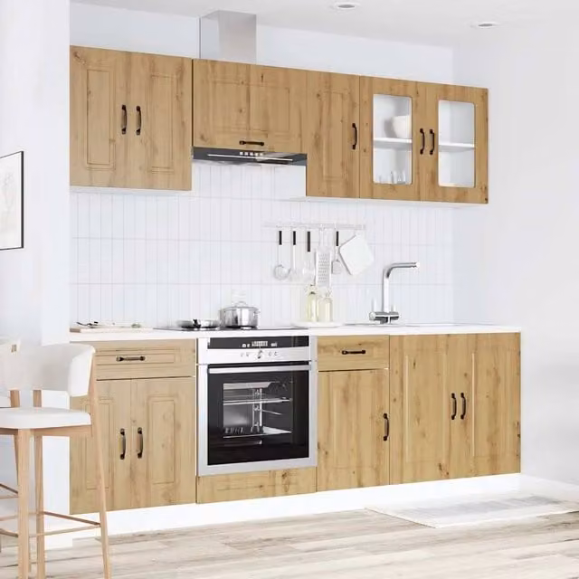 Berkfield Home Kalmar Elegant 8 Piece Kitchen Cabinet Set in Artisan Oak Brown with Glass Doors
