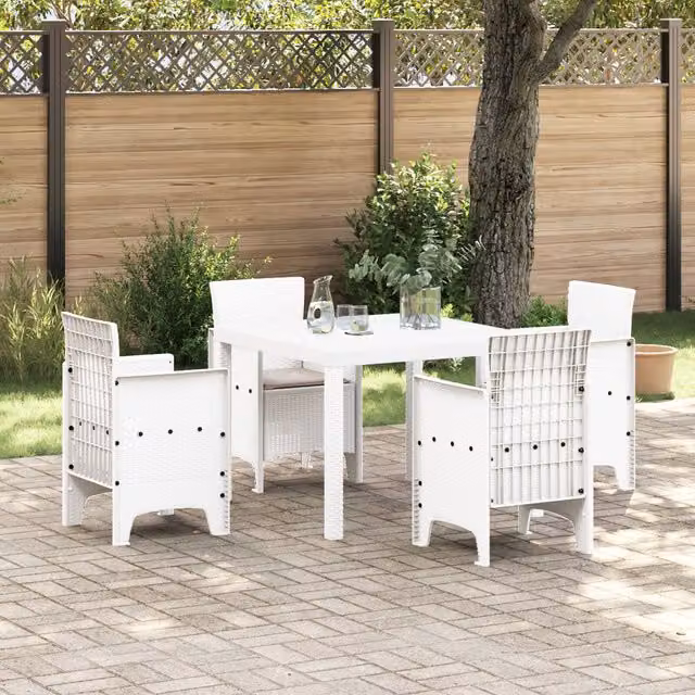 Berkfield Home 5 Piece White Poly Rattan Garden Dining Set with Cushions