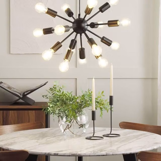 Wyld and Coco Industrial 15-Light Suspended Pendant Lamp in Black Metal, Width: 115 cm