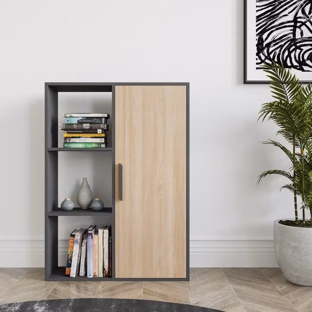 Decorotika Patrick Modern Bookcase with Cabinet in Anthracite and Grey