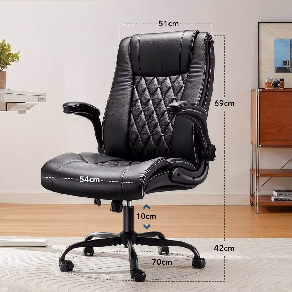 Huanuo Executive Office Chair in Black PU Leather with Height Adjustment and Headrest – 2