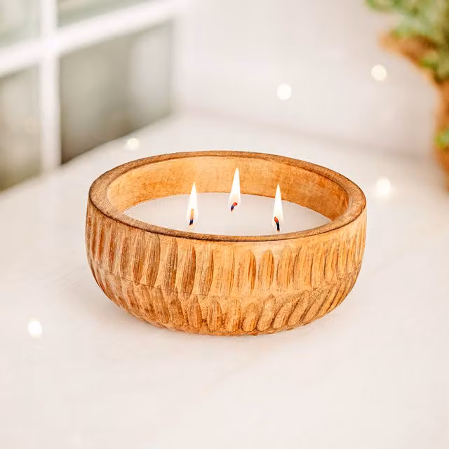 Marco Paul Mushroom Ribbed Wooden Candle in Brown
