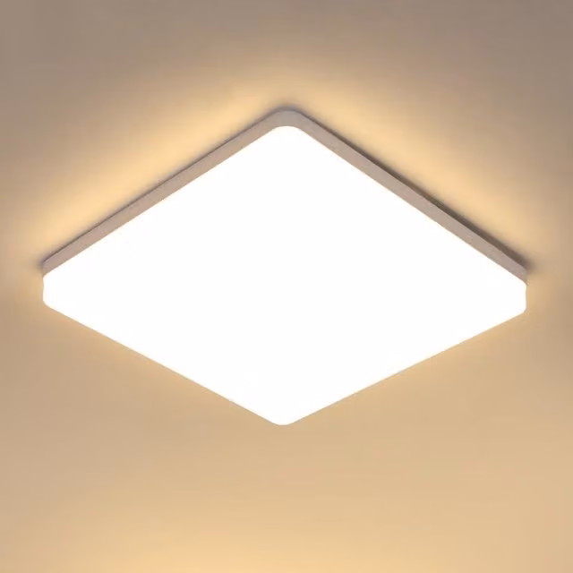 Pheashine Bright LED Square Ceiling Light, 48W, 3000K Warm White, White, W/D/H: 30 x 30 x 4 cm