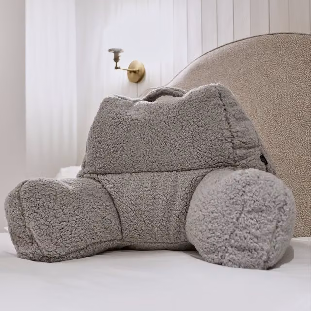 ICON Grey Berber Fleece Contoured Wedge Reading Support Pillow with Bean Filling