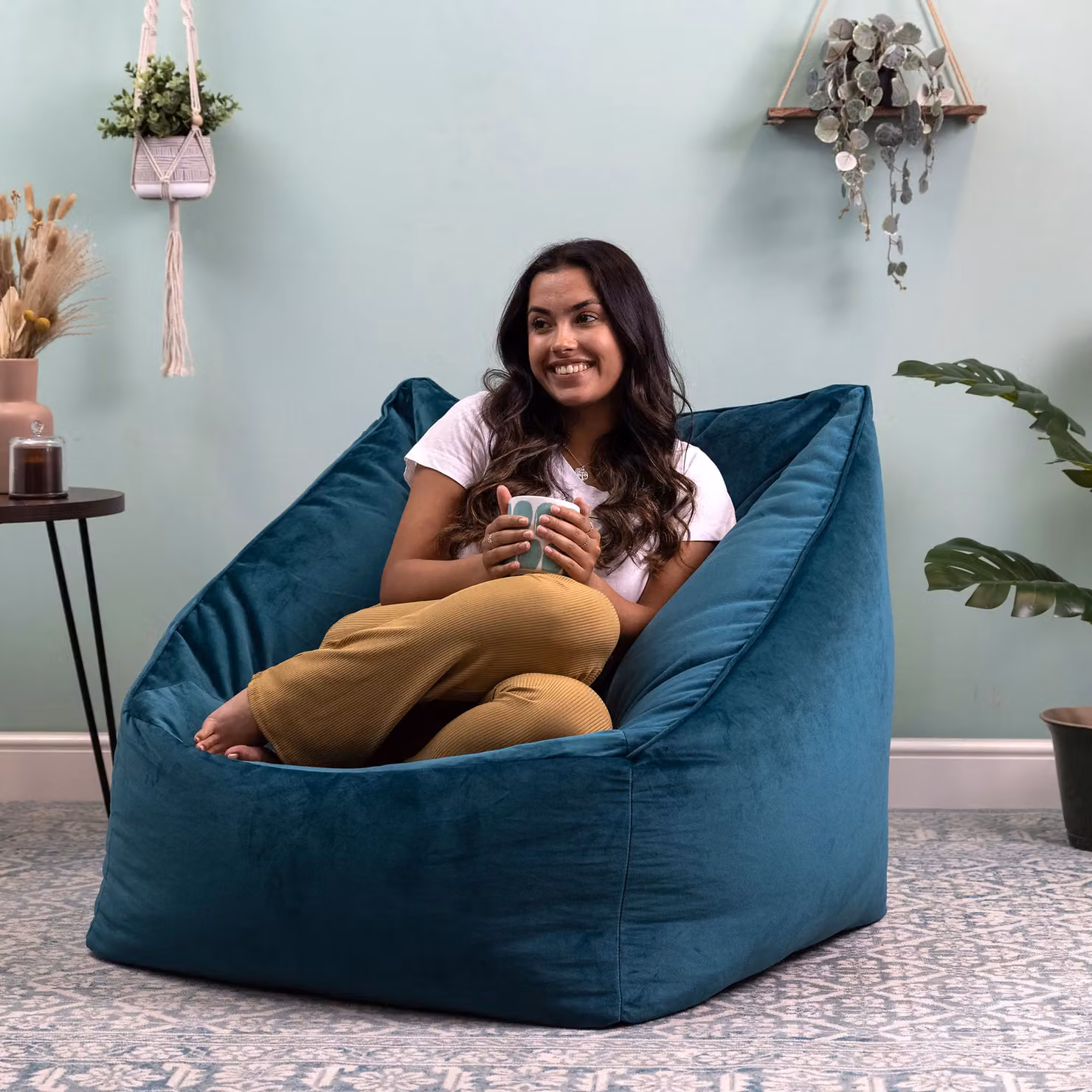 ICON Natalia Giant Velvet Bean Bag Armchair for Adults in Green, Pink or Petrol – 2